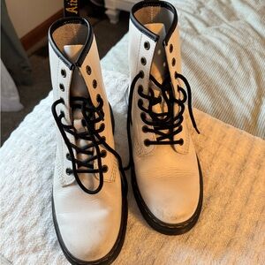 Dr. Martens White Combat Boots with Black Laces